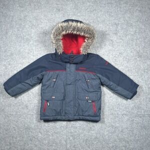Oshkosh‎ B'Gosh Hooded Jacket Kids Size 2T Navy Blue Fur Hooded Winter Lined